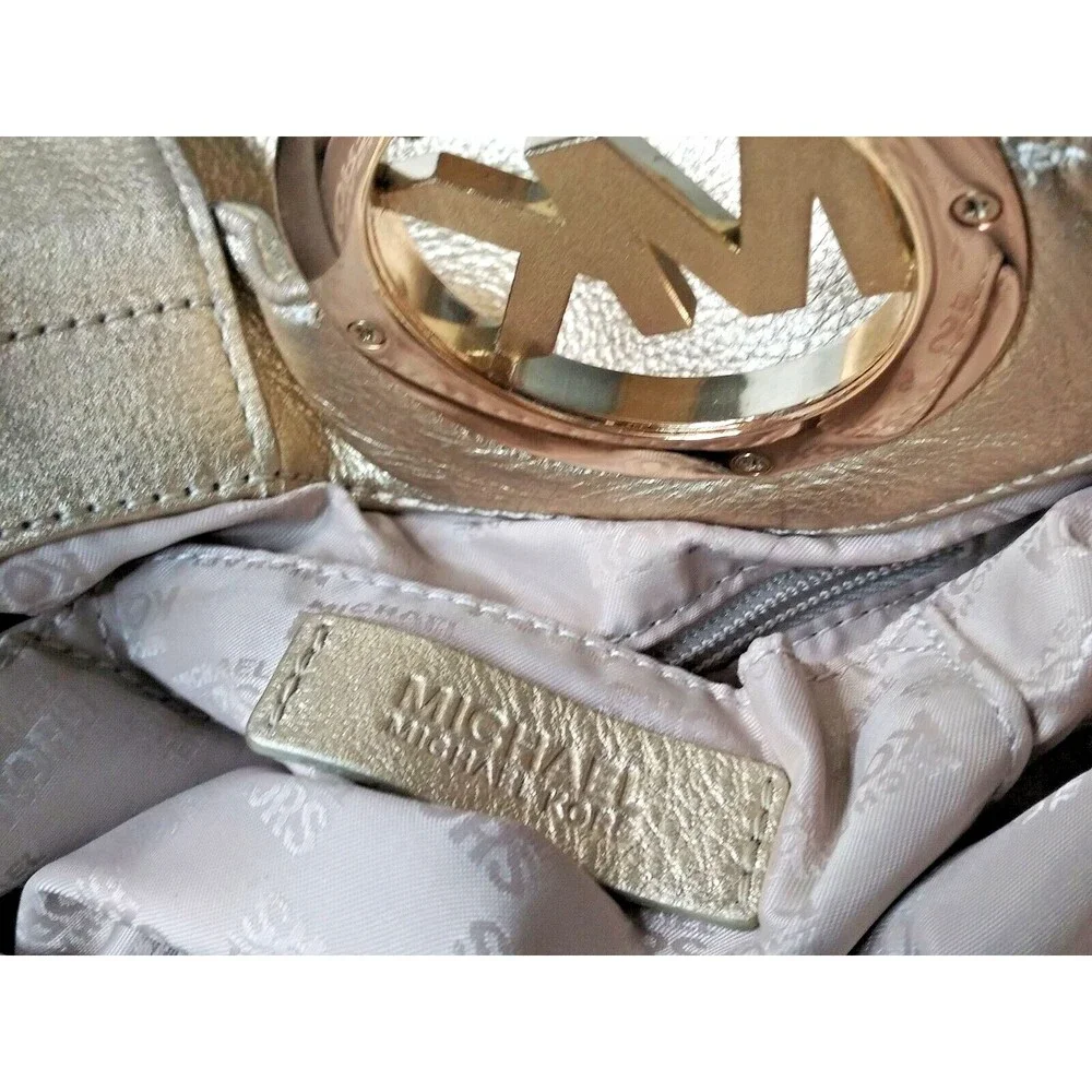 Michael Kors Fulton Gold Leather Handbag Purse Medium Size Satchel